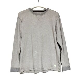 Vuori Mens Ascent Long Sleeve Tee SZ Large Gray Stripes Elbow Patches Athleisure